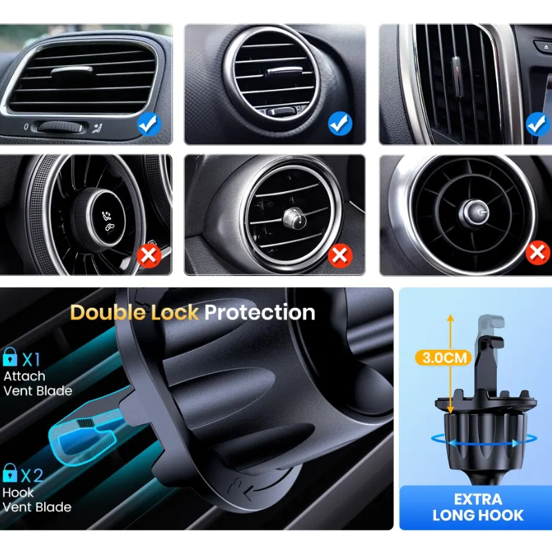 Image of KHAAS Car Vent Phone Holder, showing the appropriate vents where this product can be installed.