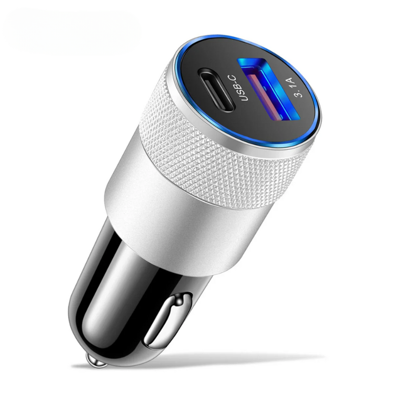 Image of KHAAS Quick Charge Dual-Port USB Car Charger Adapter, showing the silver color.