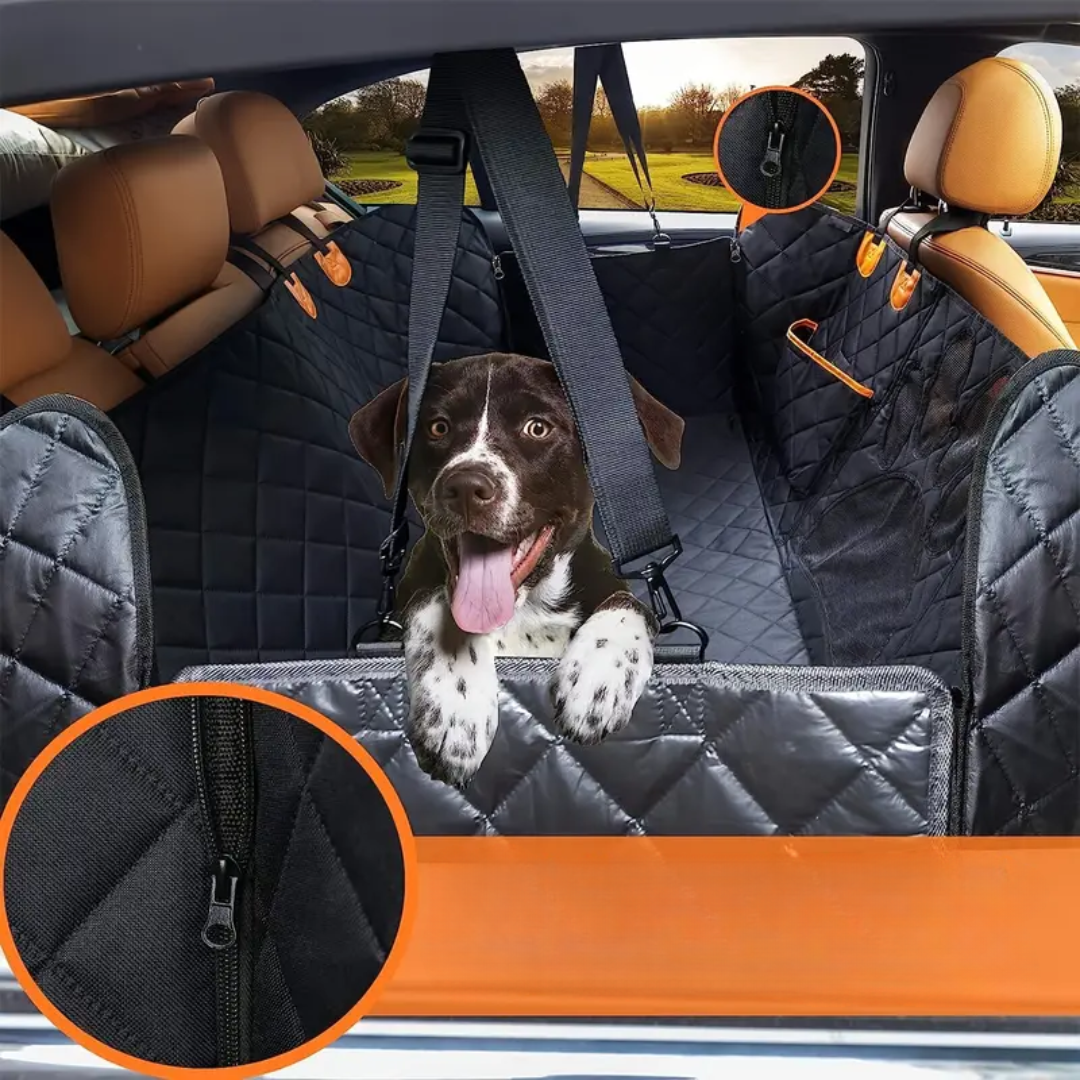 Image of KHAAS Waterproof Back Seat Cover for Dogs with Mesh, showing the product securely installed.