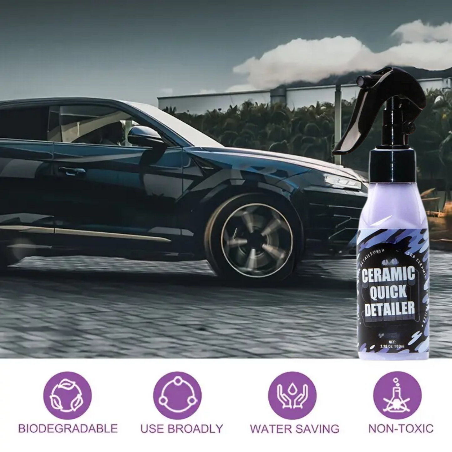 Image of KHAAS Ceramic Coat Spray, showing the environmental benefits of the product