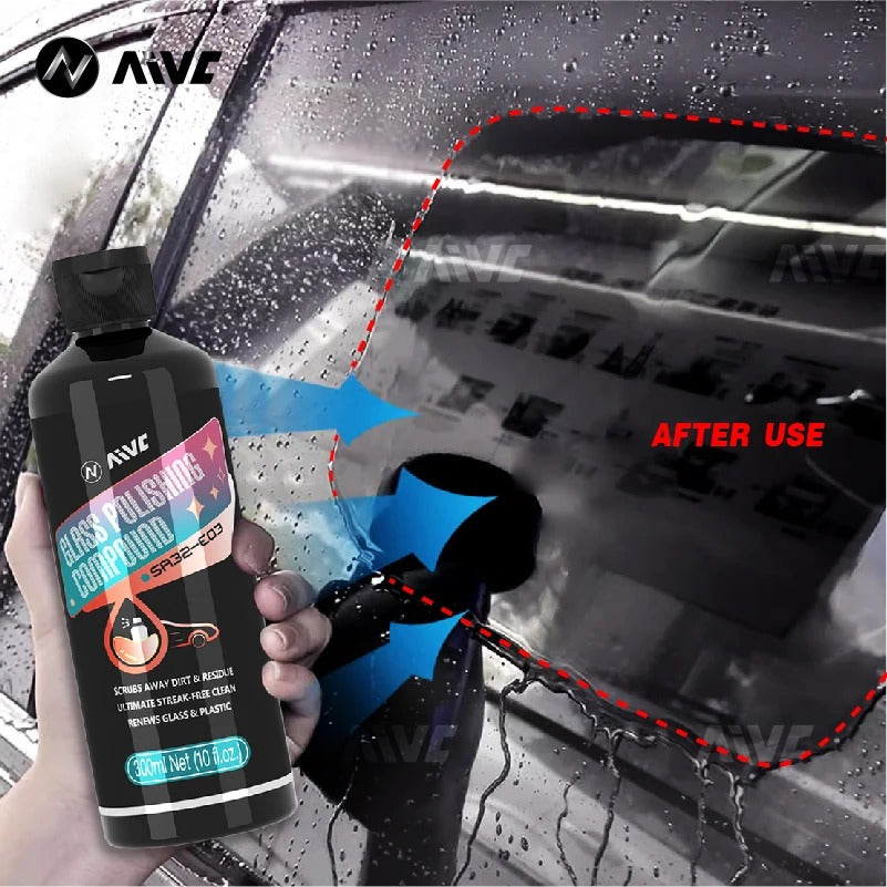 Image of KHAAS Automotive Glass Cleaner, showing before and after on passenger windows