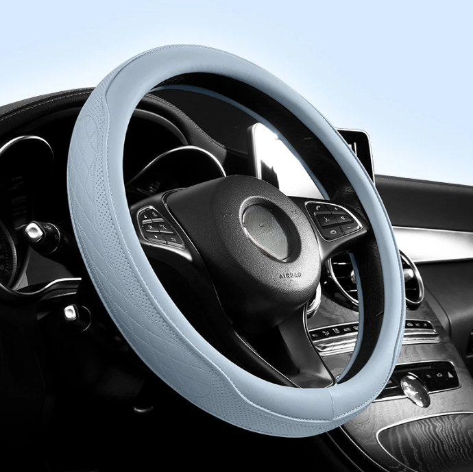 Image of KHAAS Leather Steering Wheel Cover, showing the product in blue color