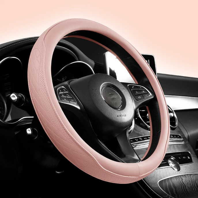 Image of KHAAS Leather Steering Wheel Cover, showing the product in pink color