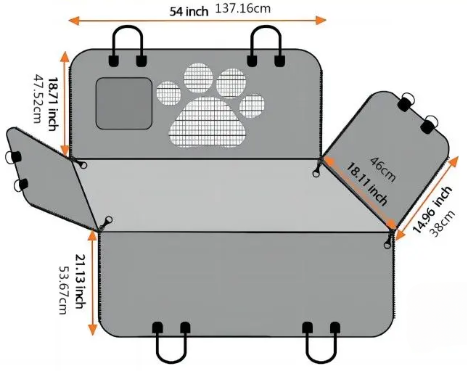 Image of KHAAS Waterproof Back Seat Cover for Dogs with Mesh, showing dimensions of the product.