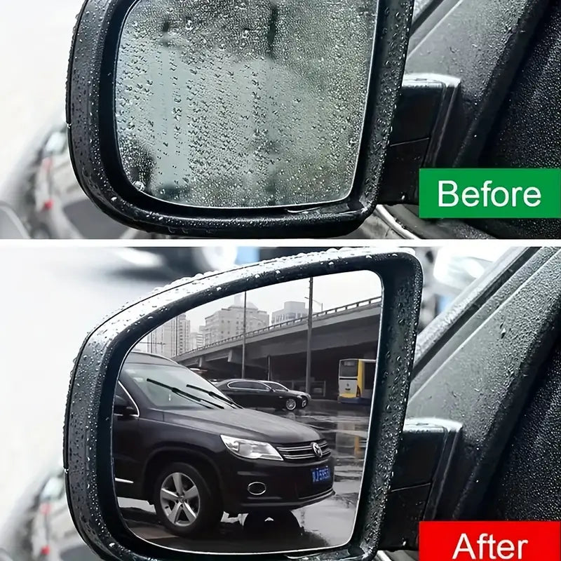 Image of KHAAS Automotive Glass Cleaner, showing the application before and after on the side view mirror