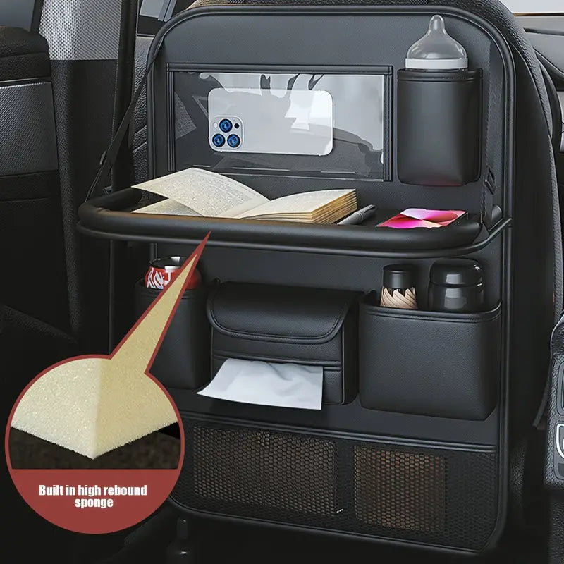 Image of KHAAS Premium Car Back Seat Organizer, showing the tray being used as book holder