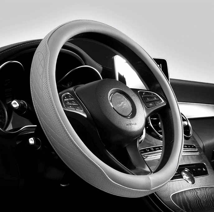 Image of KHAAS Leather Steering Wheel Cover, showing the product in gray color