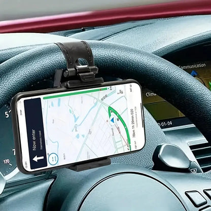 Image of KHAAS Steering Wheel Phone Holder, showing the phone mounted to the product 