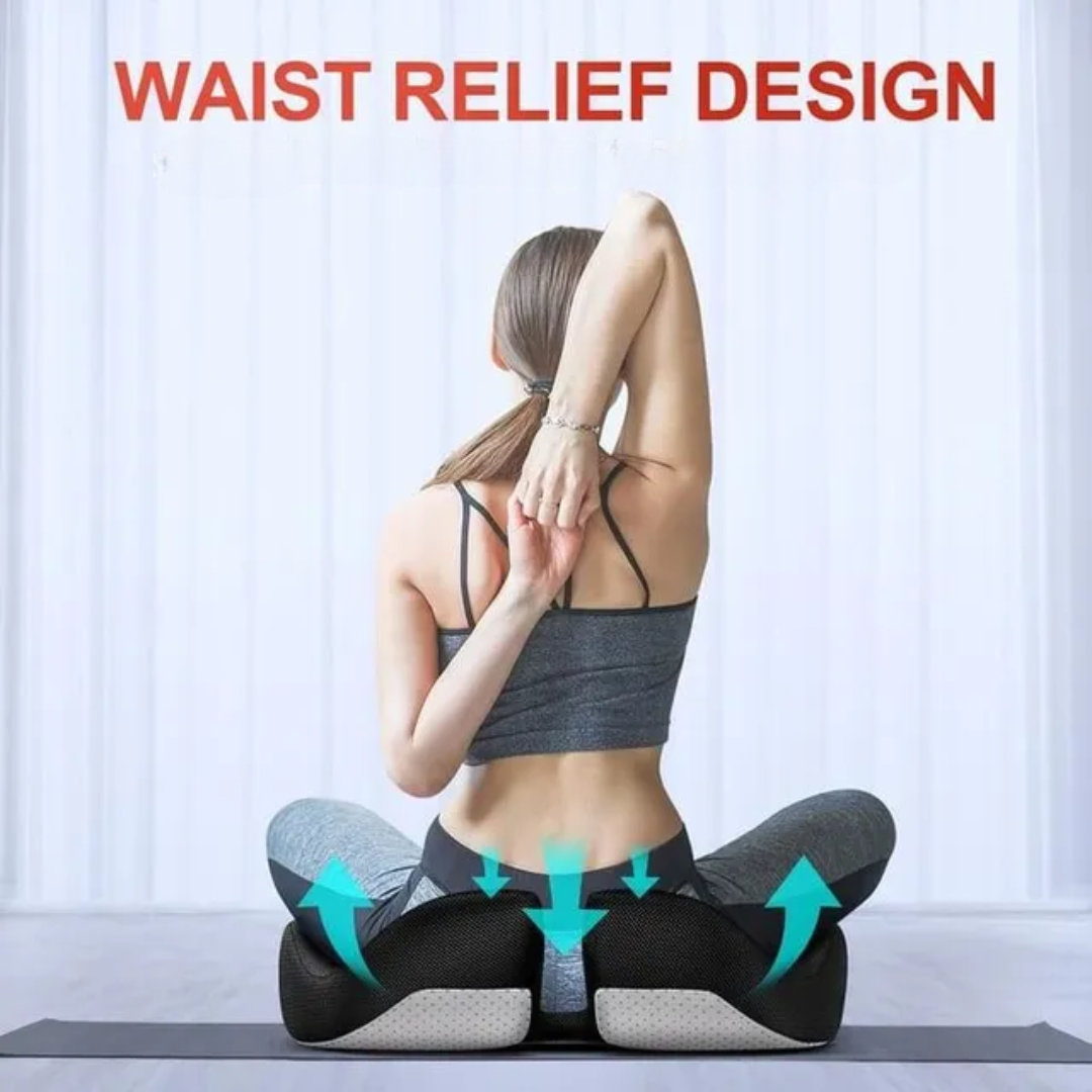 Image of KHAAS Memory Foam Car Seat Cushion, showing the products waist relieving design
