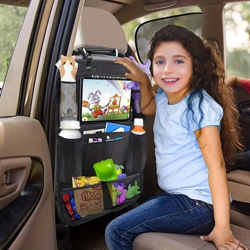 Image of KHAAS Car Back Seat Organizer, showing a child using the product