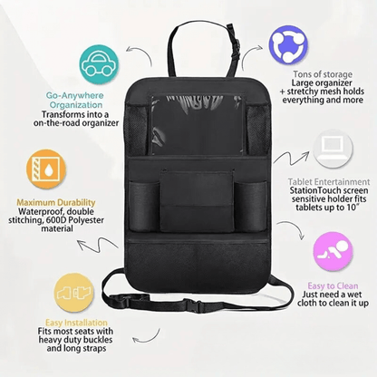 Image of KHAAS Car Back Seat Organizer, showing different features of the product