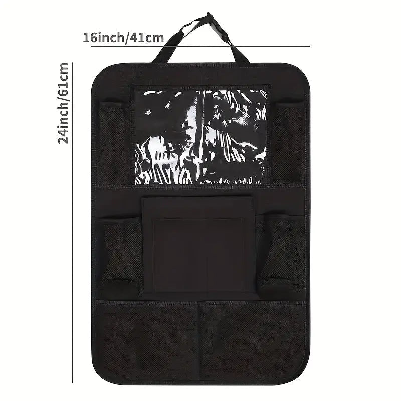 Image of KHAAS Car Back Seat Organizer, showing the dimensions of the product. 