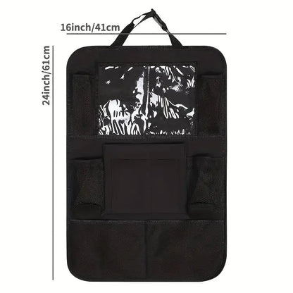 Image of KHAAS Car Back Seat Organizer, showing the dimensions of the product. 