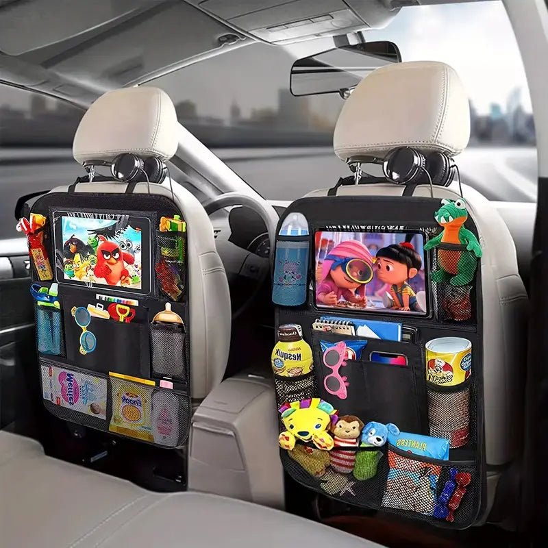 Image of KHAAS Car Back Seat Organizer, showing the main image with product being fully utilized.