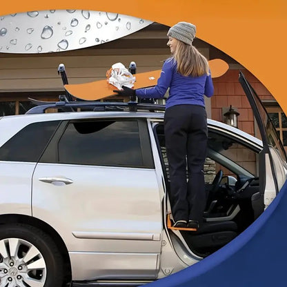 Image of KHAAS Car Door Latch Step, showing the product in use for loading snowboard