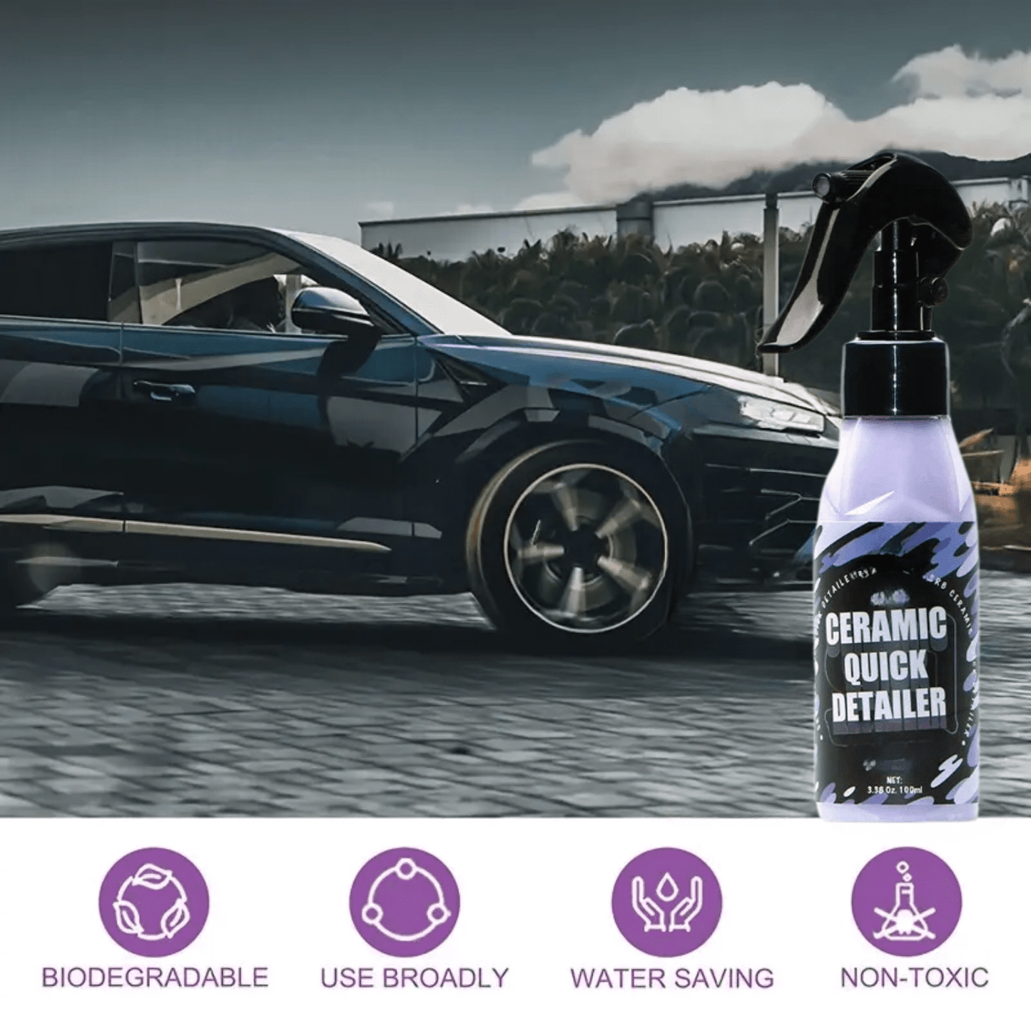 Image of KHAAS Ceramic Coat Spray, showing the environmental benefits of the product 