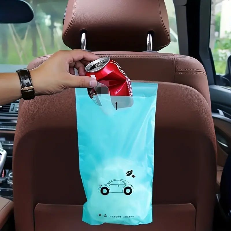Image of KHAAS TossNGo™ Disposable Garbage Bags for Cars, showing the product in blue being used as a trash bag for car