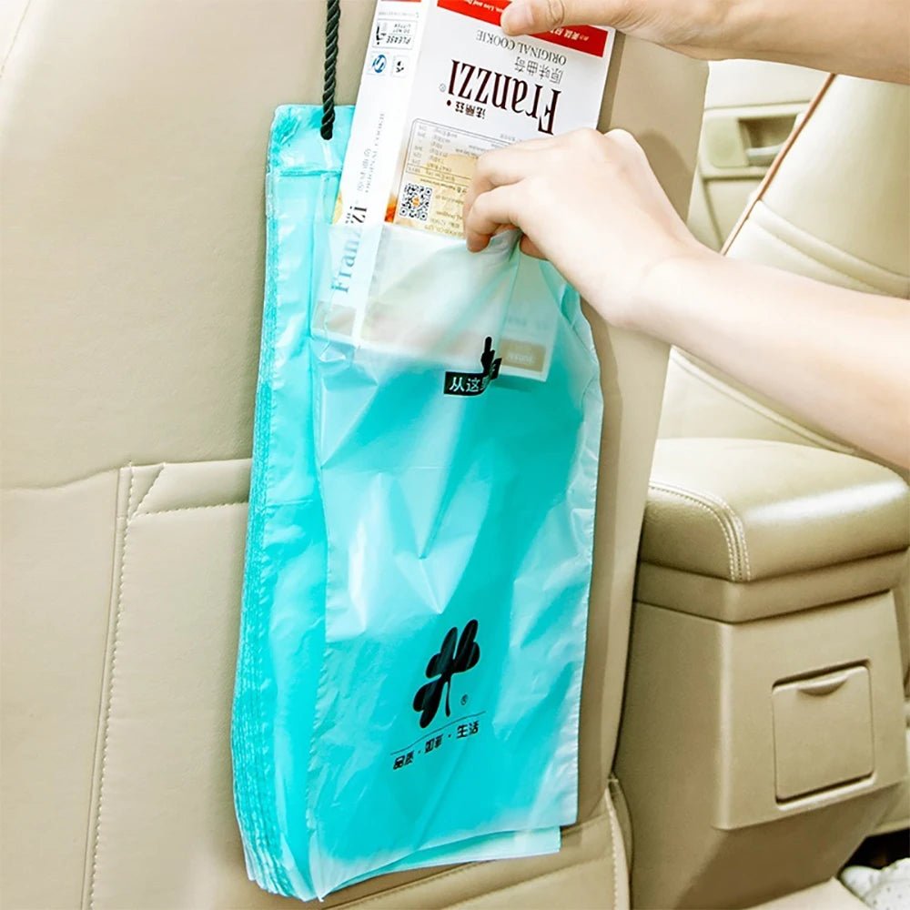 Image of KHAAS TossNGo™ Disposable Garbage Bags for Cars, showing garbage being thrown into the bags