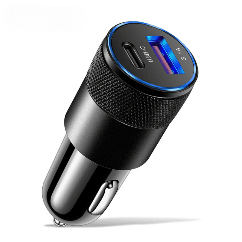 Image of KHAAS Quick Charge Dual-Port USB Car Charger Adapter, showing the black color.