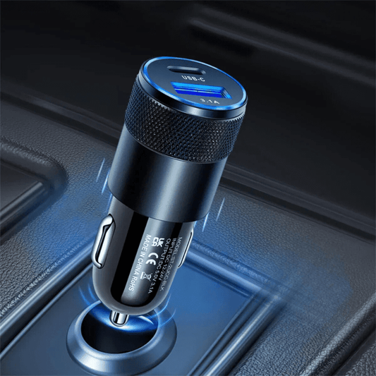 Image of KHAAS Quick Charge Dual-Port USB Car Charger Adapter, showing USB-C and USB-A ports
