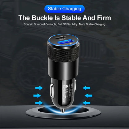 Image of KHAAS Quick Charge Dual-Port USB Car Charger Adapter, showing stable charging with it's secure fit. 