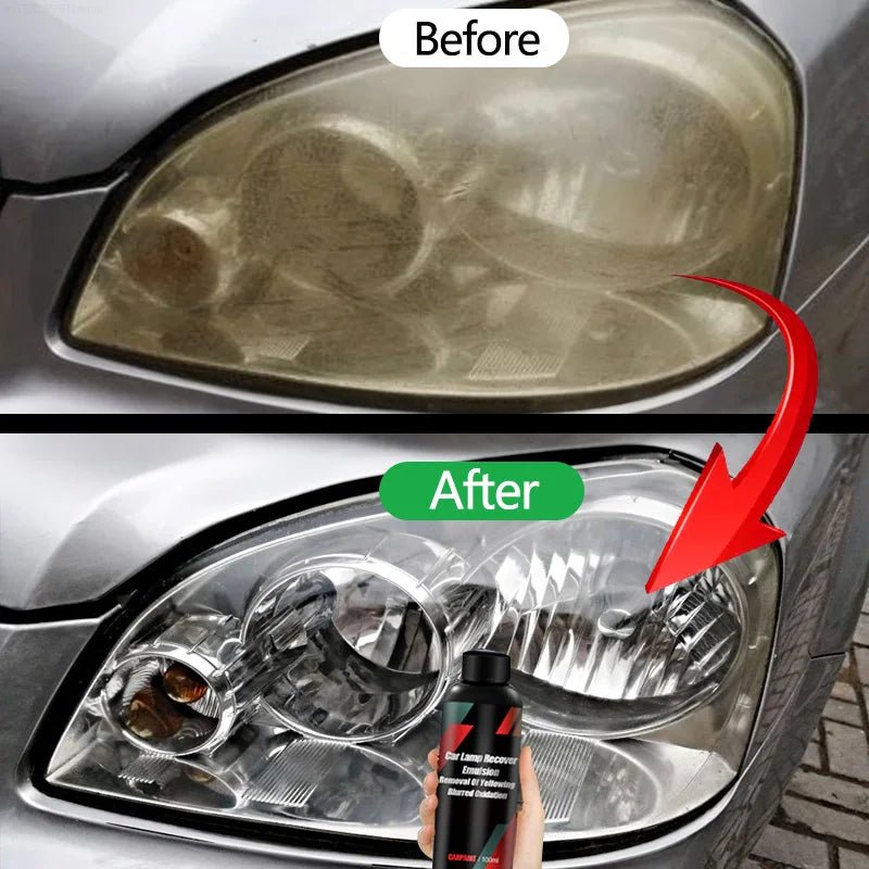 Image of KHAAS Headlamp Restorer, showing the before and after of another headlight that is crystal clear after 