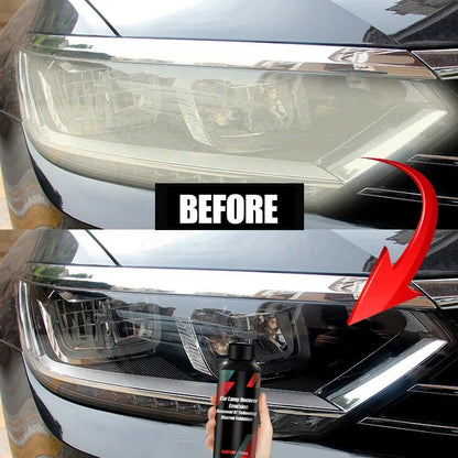 Image of KHAAS Headlamp Restorer, showing the before and after of a headlight with the special compound