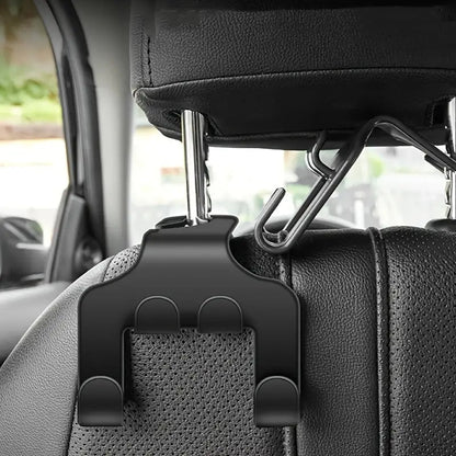Image of KHAAS Headrest Hooks for Cars, showing the product installed on headrest 