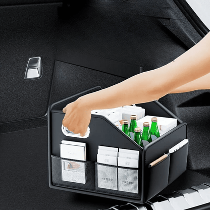 Image of KHAAS Leather Car Trunk Organizer, showing the embedded handle for carrying with ease.