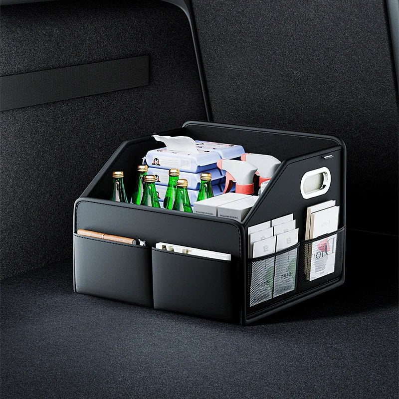 Image of KHAAS Leather Car Trunk Organizer, showing the product in use. 
