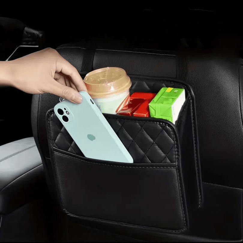 Image of KHAAS Leather Headrest Car Organizer Front Seat, showing the product in use