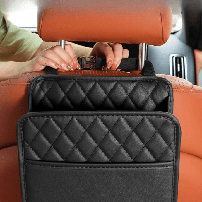 Image of KHAAS Leather Headrest Car Organizer Front Seat, showing the ease of installation.