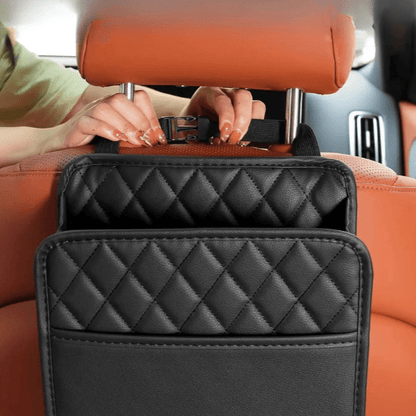 Image of KHAAS Leather Headrest Car Organizer Front Seat, showing the ease of installation.