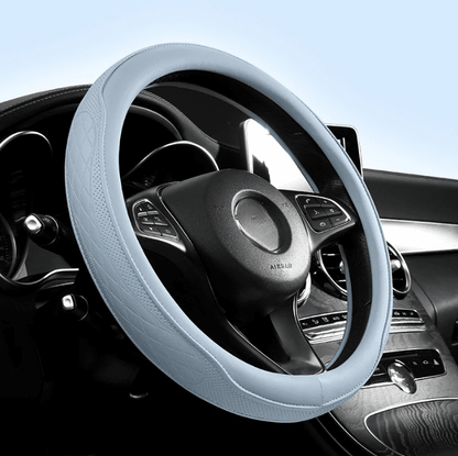 Image of KHAAS Leather Steering Wheel Cover, showing the product in blue color 
