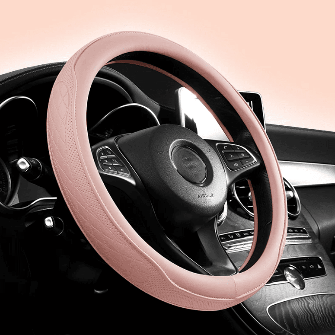 Image of KHAAS Leather Steering Wheel Cover, showing the product in pink color 