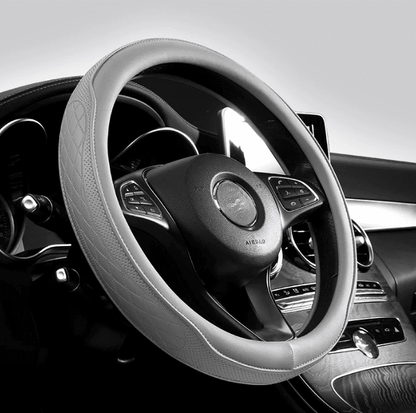 Image of KHAAS Leather Steering Wheel Cover, showing the product in gray color 