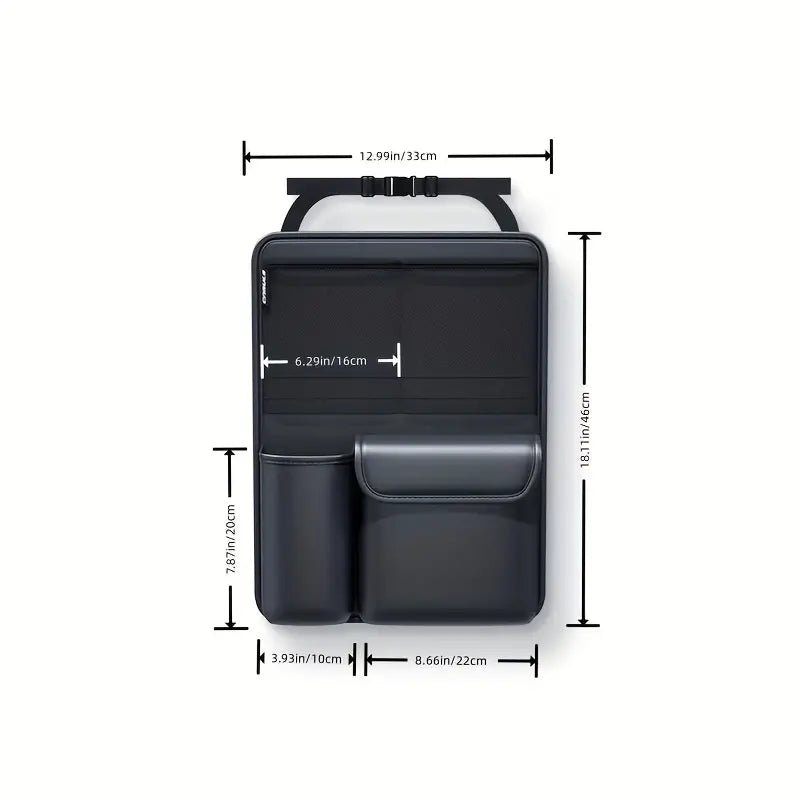 Image of KHAAS Leather Trunk Organizer for SUVs, showing the dimensions of the product. 