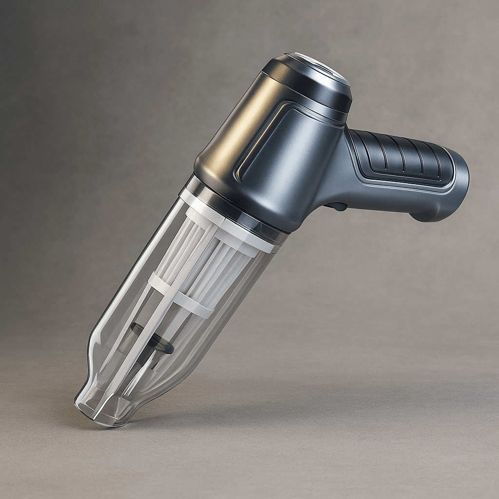 Handheld vacuum cleaner on a gray background