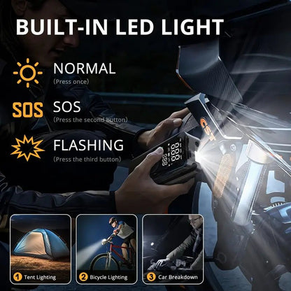 Image of KHAAS SmartInflator Pro™ Portable Tire Inflator, showing the built in light feature. 