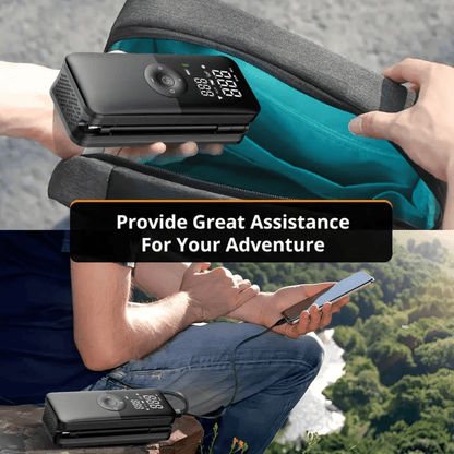 Image of KHAAS SmartInflator Pro™ Portable Tire Inflator, showing the capability of the product to be used as power bank