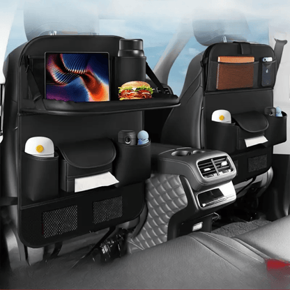 Image of KHAAS Premium Car Back Seat Organizer, showing another image of the product being used from side front angle. 