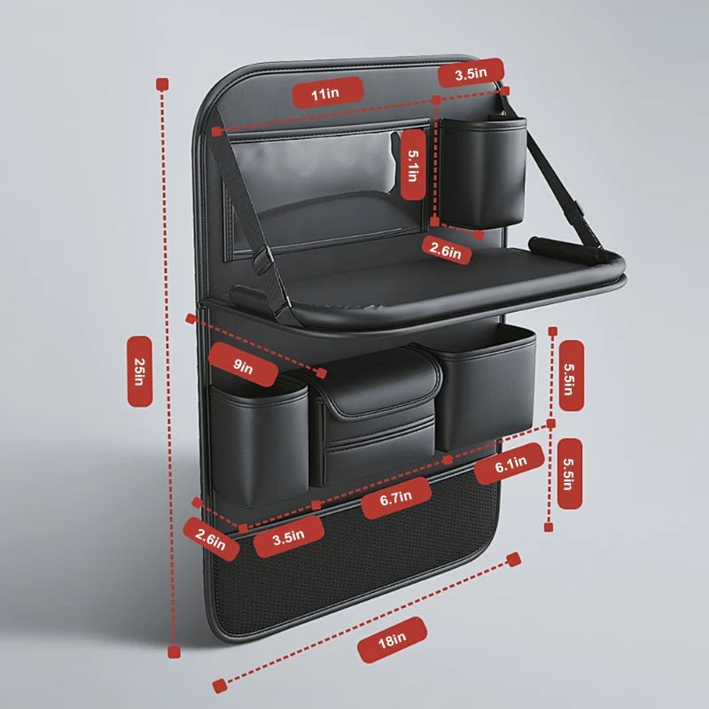 Image of KHAAS Premium Car Back Seat Organizer, showing the dimensions of the product. 
