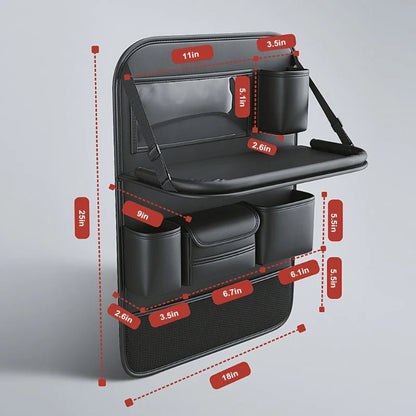 Image of KHAAS Premium Car Back Seat Organizer, showing the dimensions of the product. 