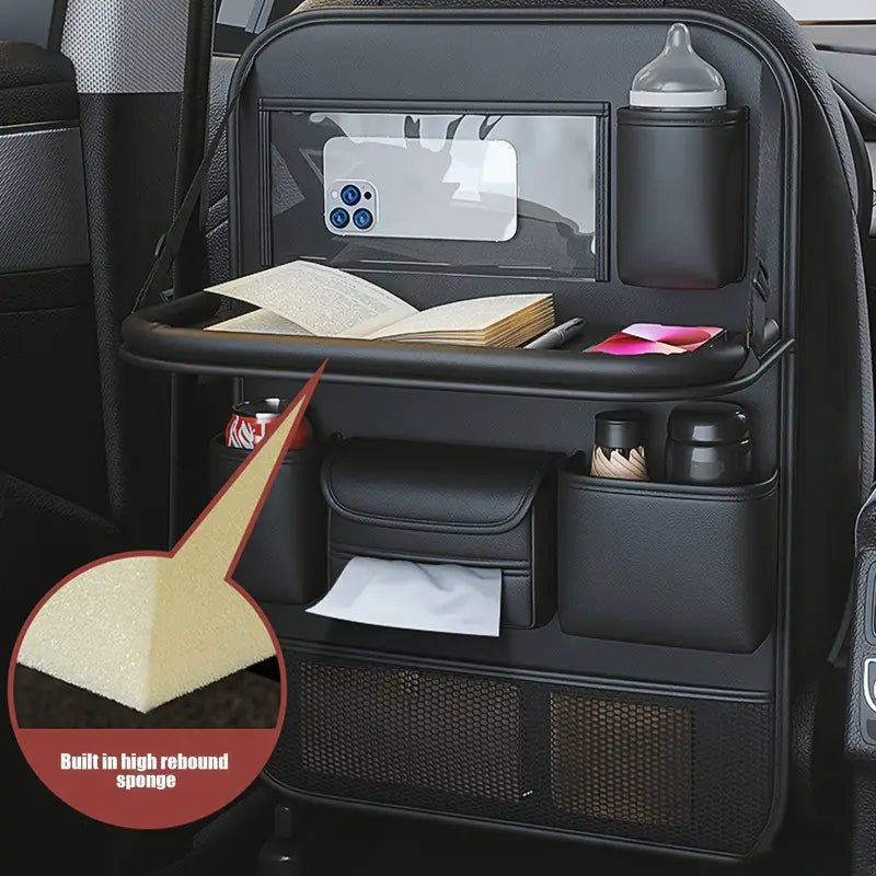 Image of KHAAS Premium Car Back Seat Organizer, showing the tray being used as book holder 