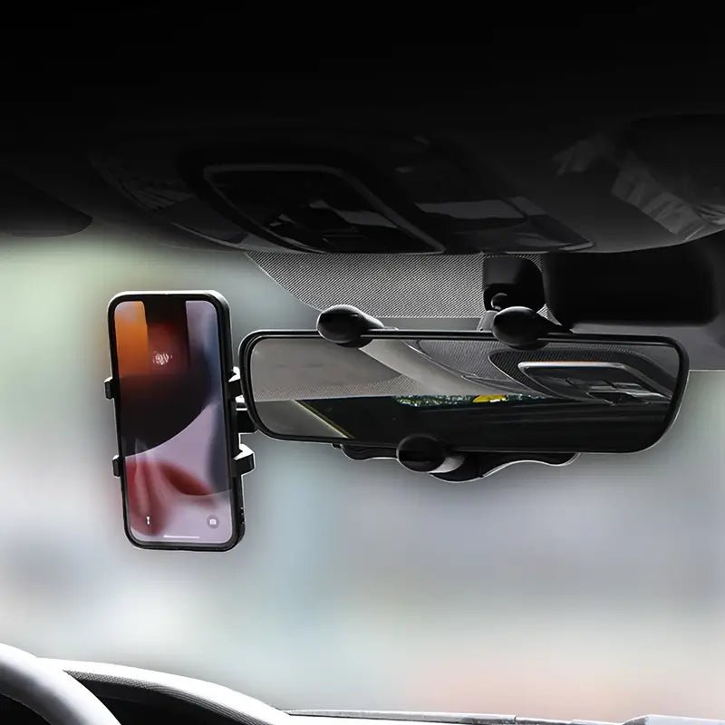 Image of KHAAS Rear View Mirror Phone Holder, showing the movability of the product 