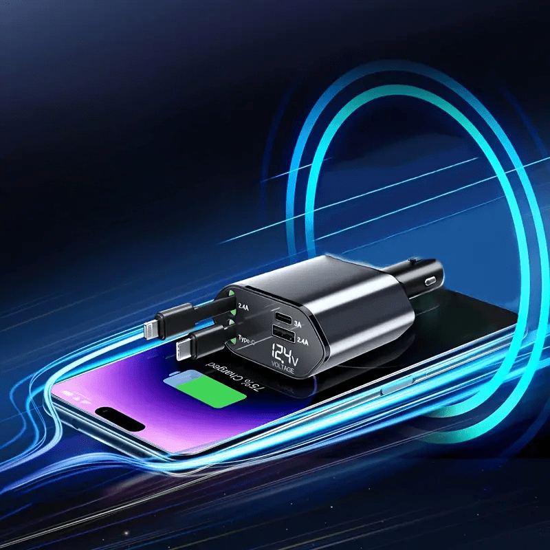 Image of KHAAS Retractable Car Phone Charger, showing fast charging feature 