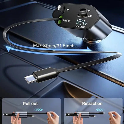 Image of KHAAS Retractable Car Phone Charger, showing the retraction feature of the wires