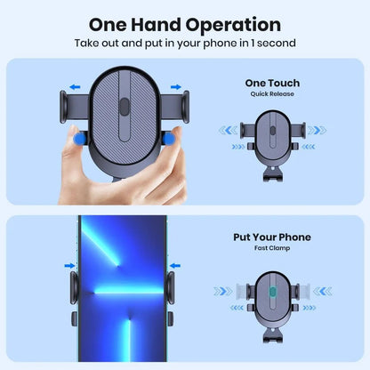 Image of KHAAS Car Vent Phone Holder, showing the one hand operation of the device for easy on and off