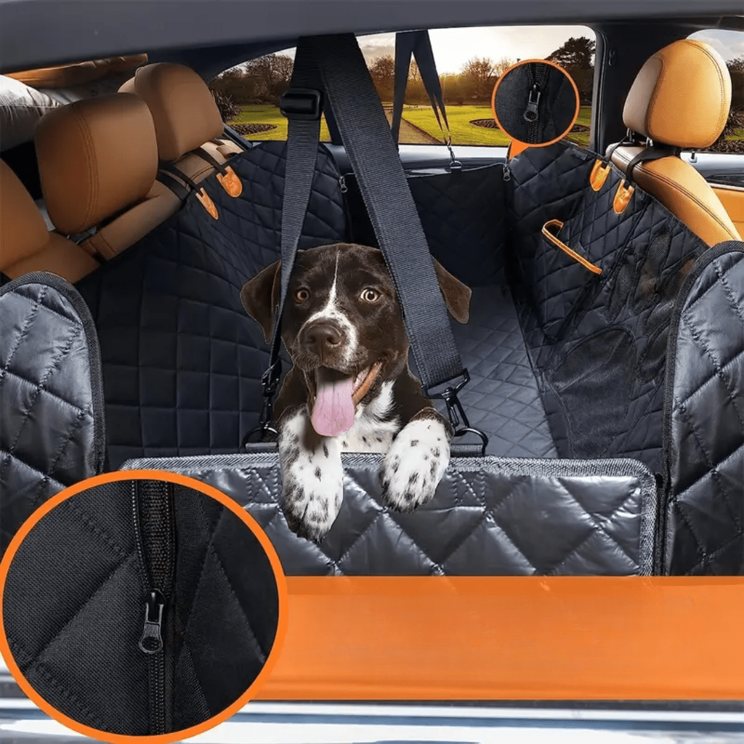 Image of KHAAS Waterproof Back Seat Cover for Dogs with Mesh, showing the product securely installed. 