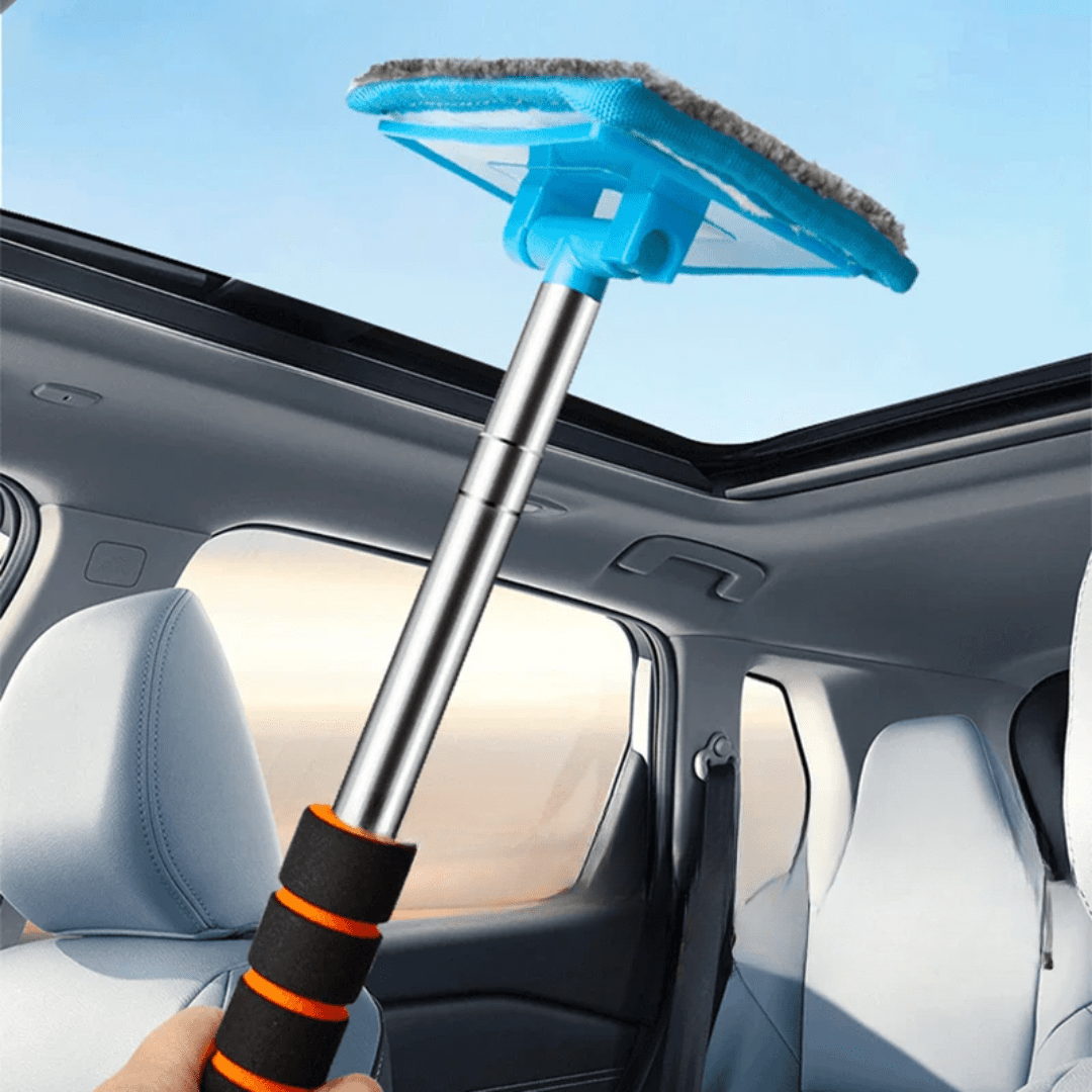 Image of KHAAS Windshield Cleaner Tool, showing the product in use on the sunroof of the car. 